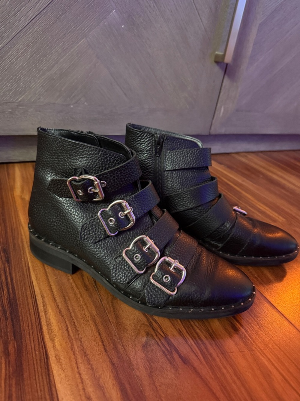 ASOS Black Leather Buckle Strap Ankle Booties